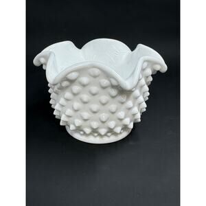 FENTON "Milk Glass" Vintage XXSmall Ruffled Bowl, Hobnail Pattern, 2.5"T x 4.5"W